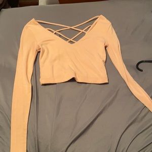 Forever 21 long sleeve crop top with cross back